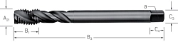 Závitník strojní ve šroubovici-DIN 374 HSS-Co INOX - typ závitu MF