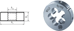 Závitová kruhová čelist DIN 22568 HSS jemné - typ závitu MF